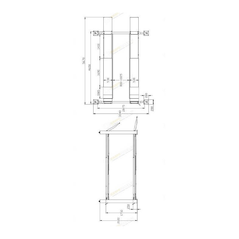 Plano lateral con altura y dimensiones estructurales elev 4 columnas